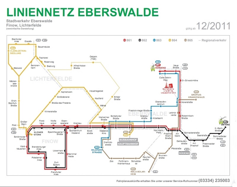 Bus and trolleybus route network for the Eberswalde local city transport