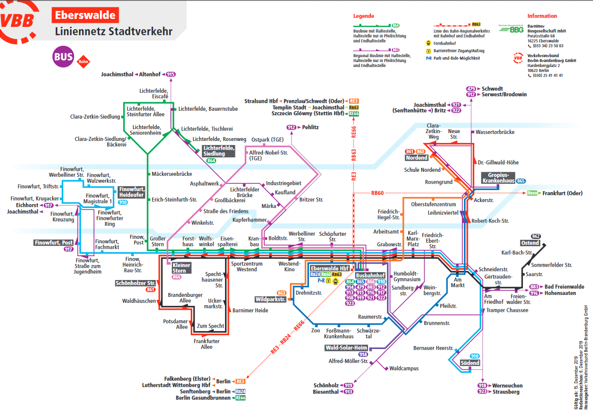 Liniennetzplan des Stadtverkehrs Eberswalde