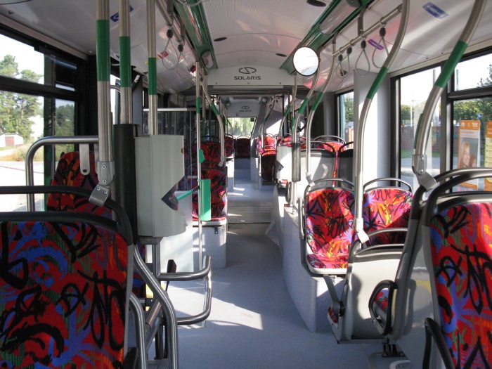 Articulated trolleybus no. 059 of the Polish type Solaris Trollino 18 AC - front interior view