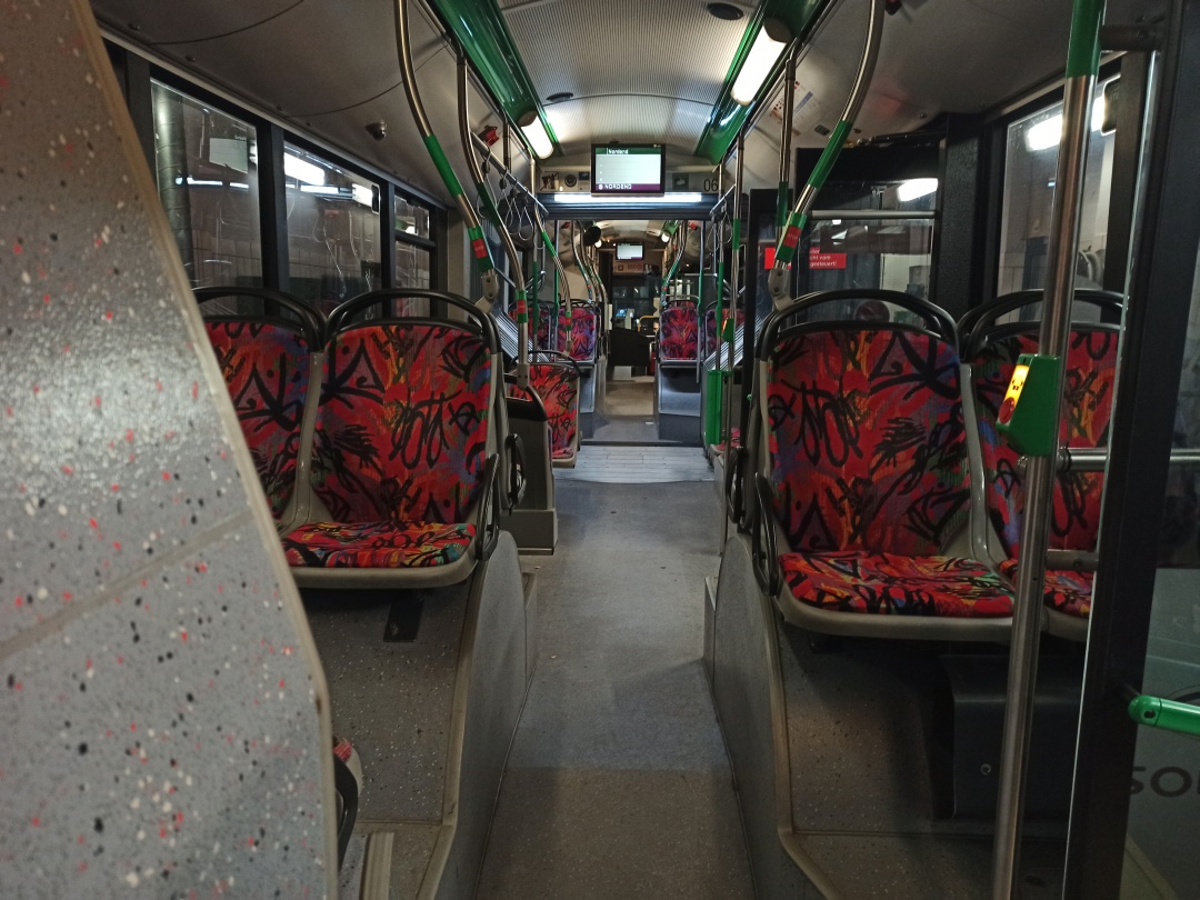 Articulated trolleybus no. 060 of the Polish type Solaris Trollino 18 III Cegelec AC - back interior view
