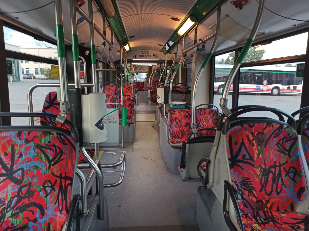 Articulated trolleybus no. 061 of the Polish type Solaris Trollino 18 III Cegelec AC - front interior view
