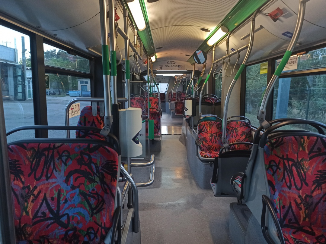 Articulated trolleybus no. 063 of the Polish type Solaris Trollino 18 III Cegelec AC - front interior view