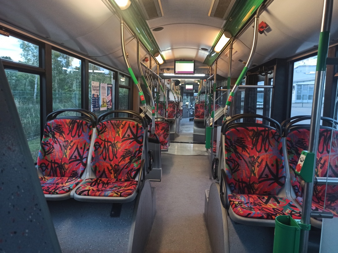 Articulated trolleybus no. 063 of the Polish type Solaris Trollino 18 III Cegelec AC - back interior view