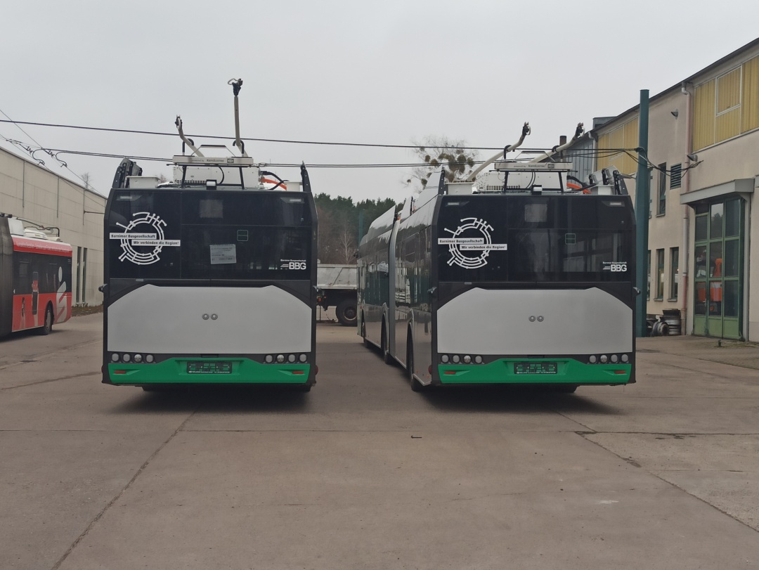 Neue Gelenkobusse vom polnischen Typ Solaris Trollino 18 Kiepe IMC auf dem Betriebshof Eberswalde/Nordend
