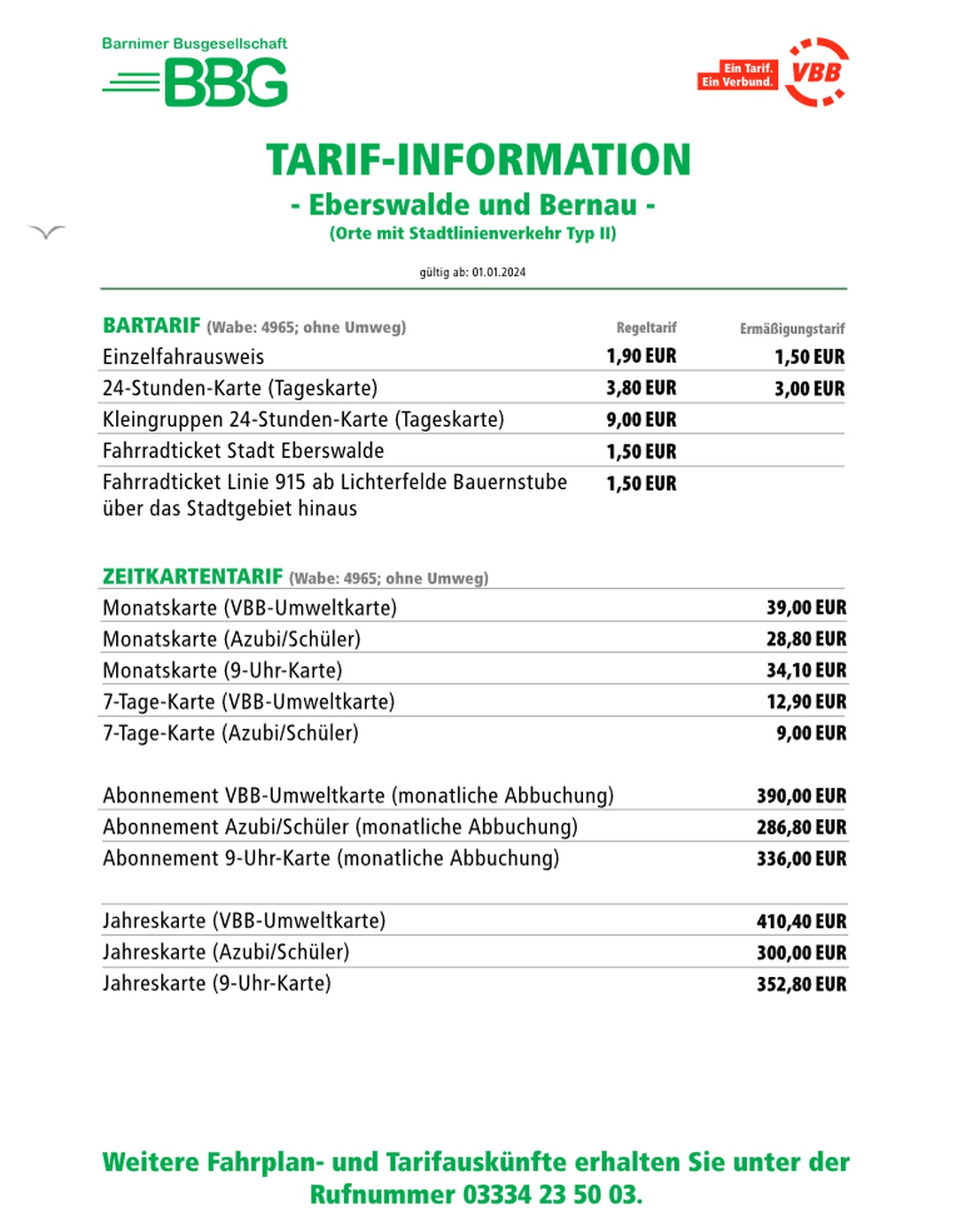 Tarif-Information g&uuml;ltig ab 01.01.2024