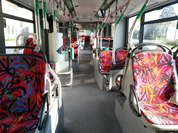 Articulated trolleybus no. 059 of the Polish type Solaris Trollino 18 III Cegelec AC - front interior view