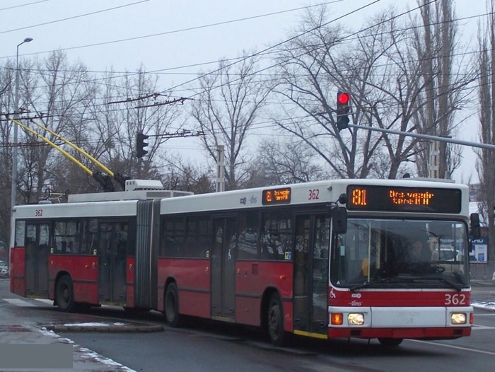 Ehemaliger Eberswalder Gelenkobus Nr. 033 vom &ouml;sterreichischen Typ &Ouml;AF Gr&auml;f & Stift NGE 152 M17 in Budapest/H mit der Wagen-Nr. 362 in der Cserto utca.